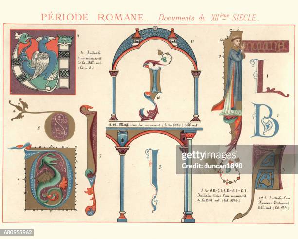 examples of medieval romanesque decorative design 12th century - gothic patterns stock illustrations
