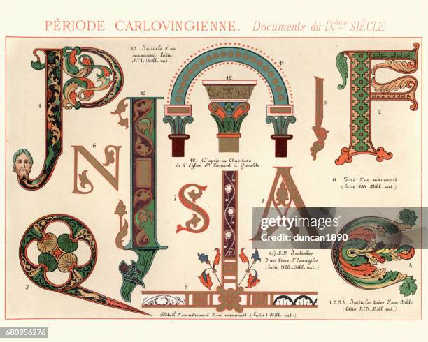 ilustrações de stock, clip art, desenhos animados e ícones de examples of carolingian decorative design 9th century - s