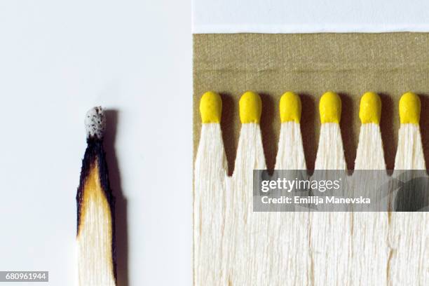 singled out. only one burned match - burning match stock pictures, royalty-free photos & images