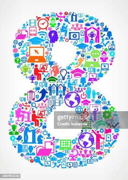 number 8 e-learning college education icons background pattern - pie chart 8 stock illustrations