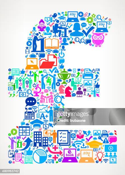 pound e-learning college education icons background pattern - boy virtual school stock illustrations