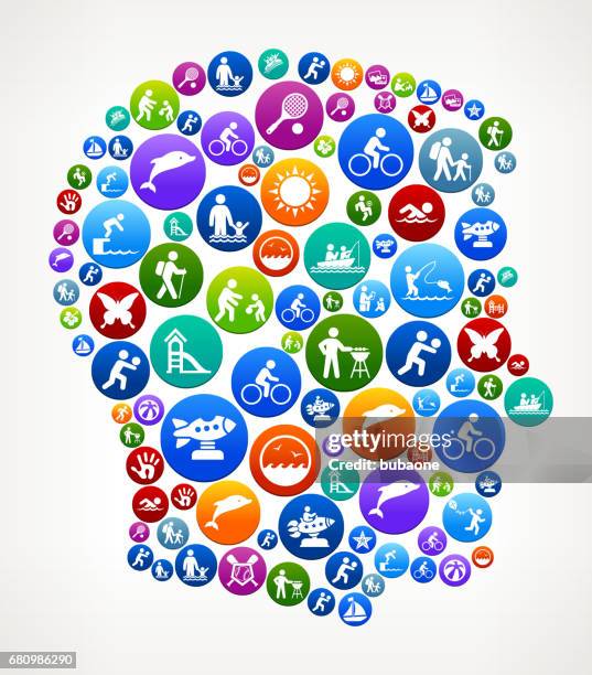 male head summer family fun vector button pattern - family beach holiday stock illustrations