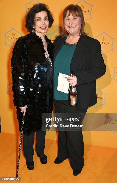 Bianca Jagger and Alison Brittain, Whitbread CEO and winner of the Veuve Clicquot Business Woman Award, attend the Veuve Clicquot Business Woman...