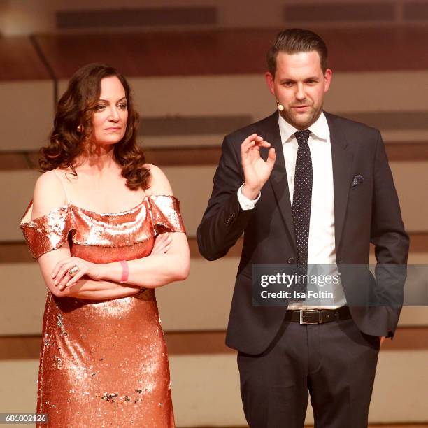 German actress and award winner Natalia Woerner and german presenter Matthias Killing during the Victress Awards Gala on May 8, 2017 in Berlin,...