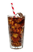 Cola with crushed ice and straw in tall glass