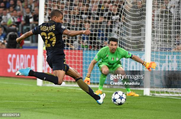 Kylian Mbappe of AS Monaco in action during the UEFA Champions League semi final second leg match between Juventus v AS Monaco at Juventus Stadium on...