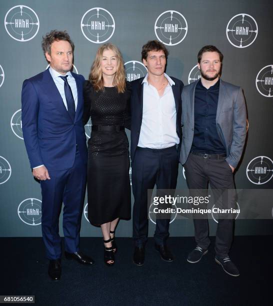 Jason Clarke,Rosamund Pike,Cedric Jimenez and Jack Reynor attend the "HHHH" Paris Premiere at Cinema UGC Normandie on May 9, 2017 in Paris, France.