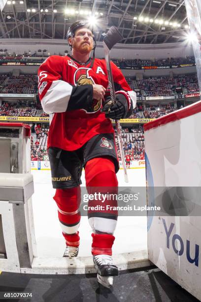 Chris Neil the Ottawa Senators steps of the ice after warmup prior to Game Five of the Eastern Conference Second Round against the New York Rangers...