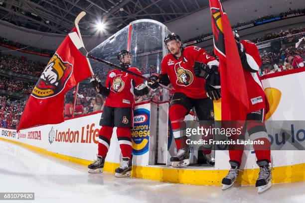 Dion Phaneuf of the Ottawa Senators steps onto the ice prior to Game Five of the Eastern Conference Second Round against the New York Rangers during...
