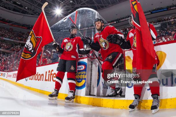 Fredrik Claesson of the Ottawa Senators steps onto the ice prior to Game Five of the Eastern Conference Second Round against the New York Rangers...