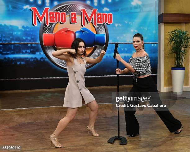 : Ana Patricia Gamez and actress Anabell Gardoqui 'Ana' de la Reguera are seen on the set of 'Despierta America' at Univision Studios on May 9, 2017...