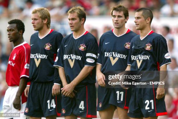 Sunderland's Michael Proctor, Jason McAteer, Kevin Kilbane and Paul Thirwell create a defensive wall