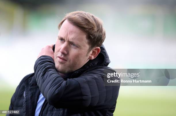 Sporting director Olaf Rebbe of Wolfsburg gestures during the A-Juniors German Championship semi final first leg match between VfL Wolfsburg and...