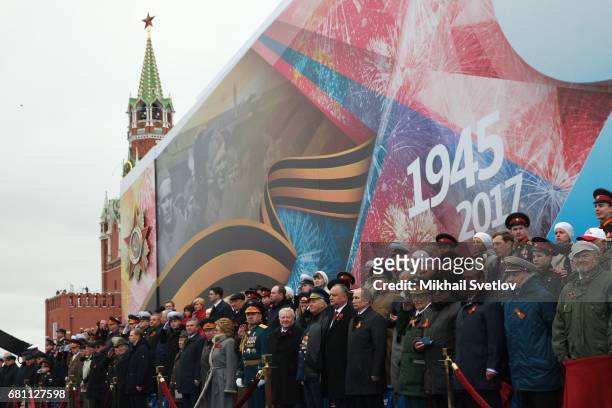 Russian President Vladimir Putin and President of Moldova attend the Victory Day military parade to celebrate the 72-th anniversary of the victory in...