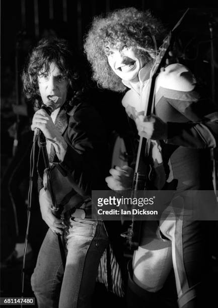 Alex Harvey and Zal Cleminson of The Sensational Alex Harvey Band performing on stage at Mayfair Ballroom, Newcastle-upon-Tyne, 02 March 1973.