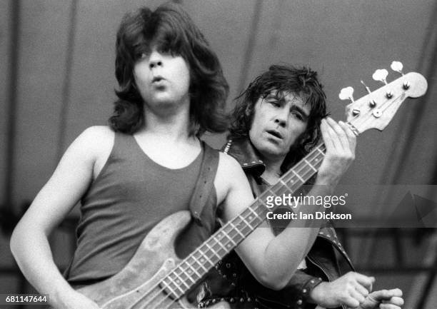 Chris Glen and Alex Harvey of The Sensational Alex Harvey Band performing on stage at Reading, Festival, Reading, United Kingdom, 25 August 1973.