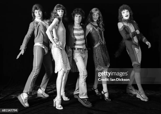 The Sensational Alex Harvey Band, group portrait at Kingly Court Studios, London, January 1974. L-R Chris Glen , Alex Harvey , Zal Cleminson .
