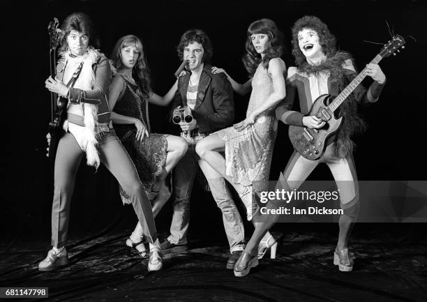 The Sensational Alex Harvey Band, group portrait at Kingly Court Studios, London, January 1974. L-R Chris Glen , Alex Harvey , Zal Cleminson .