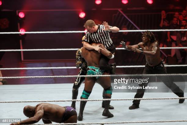 Golden Truth, Apollo, Titus O'Neil and Curtis Axel attend WWE Live 2017 at Zenith Arena on May 9, 2017 in Lille, France.