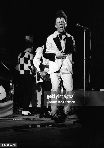 Tim Finn of Split Enz performing on stage at Victoria Palace Theatre, London, 15 May 1977.