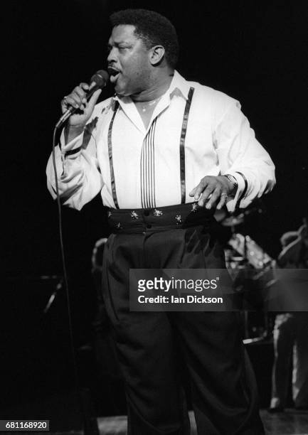 Edwin Starr performing on stage at Magic Of Motown Revue, Hammersmith Odeon, London, 24 October 1989.