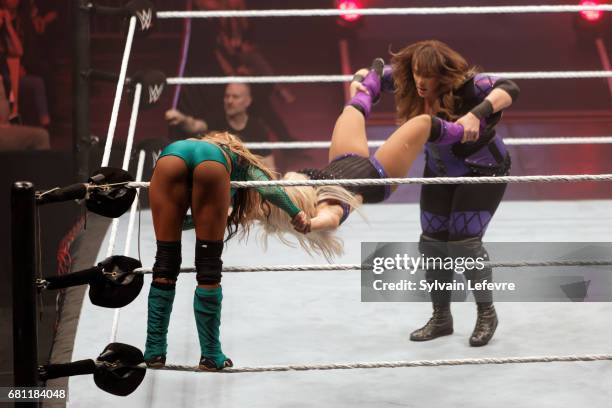 Dana Brooke fights against Alicia Fox and Nia Jax during WWE Live 2017 at Zenith Arena on May 9, 2017 in Lille, France.