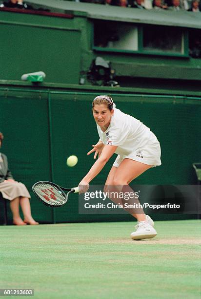 Yugoslavian tennis player Monica Seles pictured in action to lose against German tennis player Steffi Graf, 2-6, 1-6 in the final of the Women's...