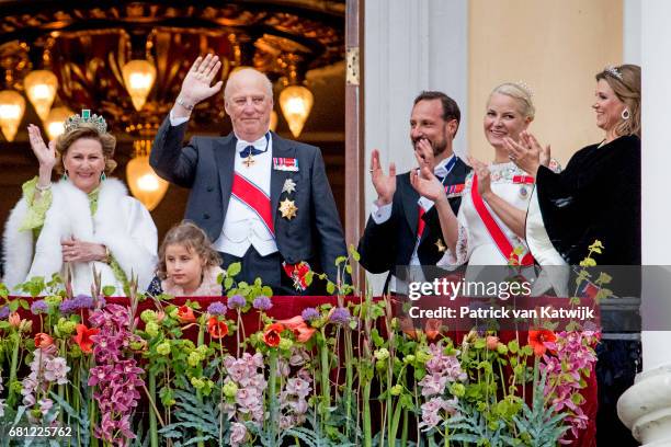 Queen Sonja, King Harald, Emma Tallulah Behn, Crown Princess Mette-Marit, Crown Prince Haakon and Princess Martha Louise of Norway attend the...