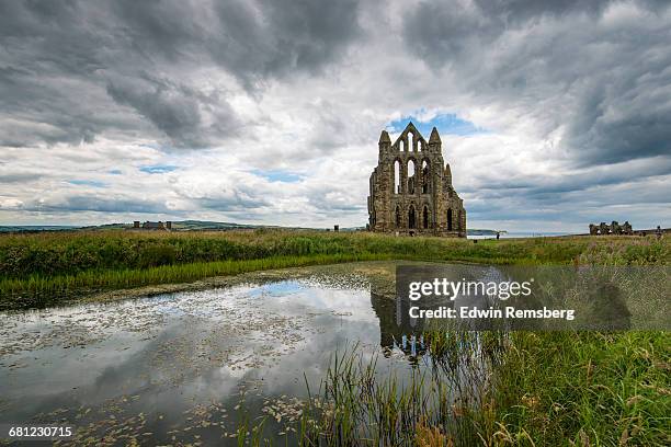 view of whitby abbey - whitby stockfoto's en -beelden