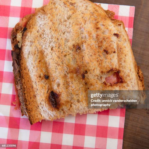 croque monsieur and napkin. - pain de mie stock pictures, royalty-free photos & images