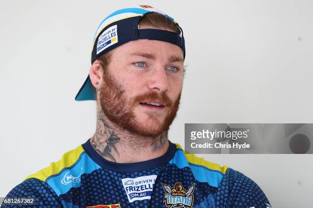 Chris McQueen speaks to media during a Gold Coast Titans NRL training session on May 10, 2017 in Gold Coast, Australia.