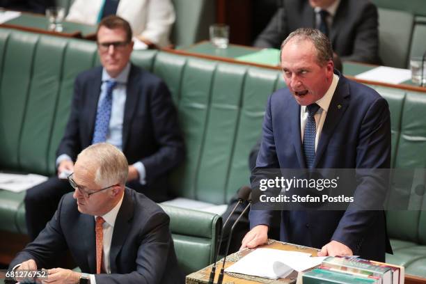 Deputy Prime Minister Barnaby Joyce during question time at Parliament House on May 10, 2017 in Canberra, Australia. The Turnbull Government's second...