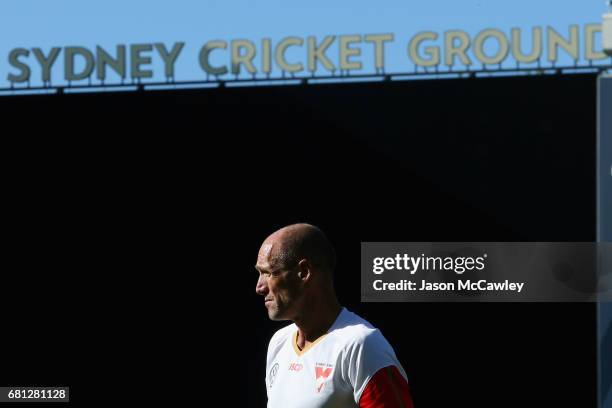 Tony Lockett of the Swans looks on during a Sydney Swans AFL training session at Sydney Cricket Ground on May 10, 2017 in Sydney, Australia.