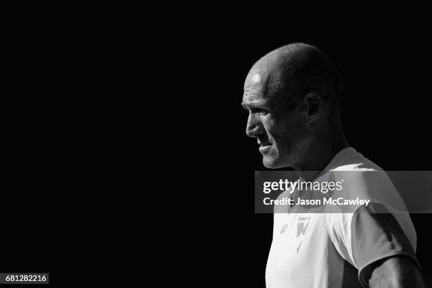 Tony Lockett of the Swans looks on during a Sydney Swans AFL training session at Sydney Cricket Ground on May 10, 2017 in Sydney, Australia.