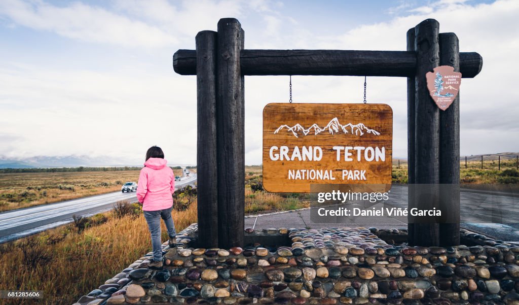USA, Wyoming, Grand Teton National Park sign