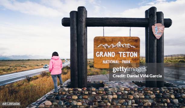 Usa Wyoming Grand Teton National Park Sign High-Res Stock Photo