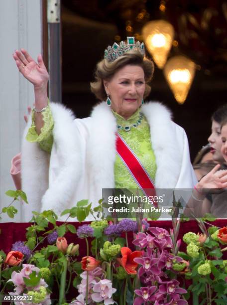 Queen Sonja of Norway attends an official Gala dinner at the Royal Palace, in Oslo, as part of The Celebrations of the 80th Birthdays of King Harald...
