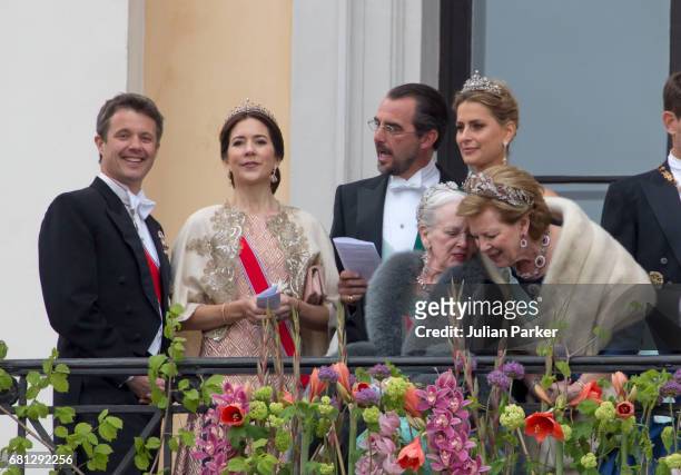 Crown Prince Frederik and Crown Princess Mary of Denmark, Prince Nikolaos and Princess Tatiana of Greece, and Queen Margrethe of Denmark and Queen...