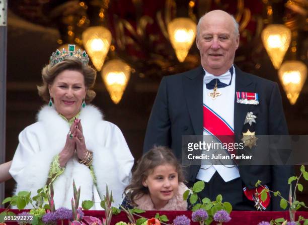Queen Sonja of Norway, Emma Tallulah Behn, King Harald of Norway, attend an official Gala dinner at the Royal Palace, in Oslo, as part of The...