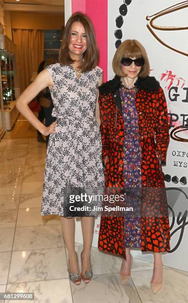 Writer Plum Sykes and journalist/editor Anna Wintour attend Plum Skye's "Party Girls Die In Pearls" book launch celebration at Brooks Brothers on May...