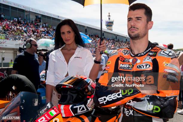 Jerez de la frontera, SPAIN - 7th of May, 2017: Gran Premio Red Bull of Spain. In the picture: Umbrella girl on the grid before the race. #24 Simone...