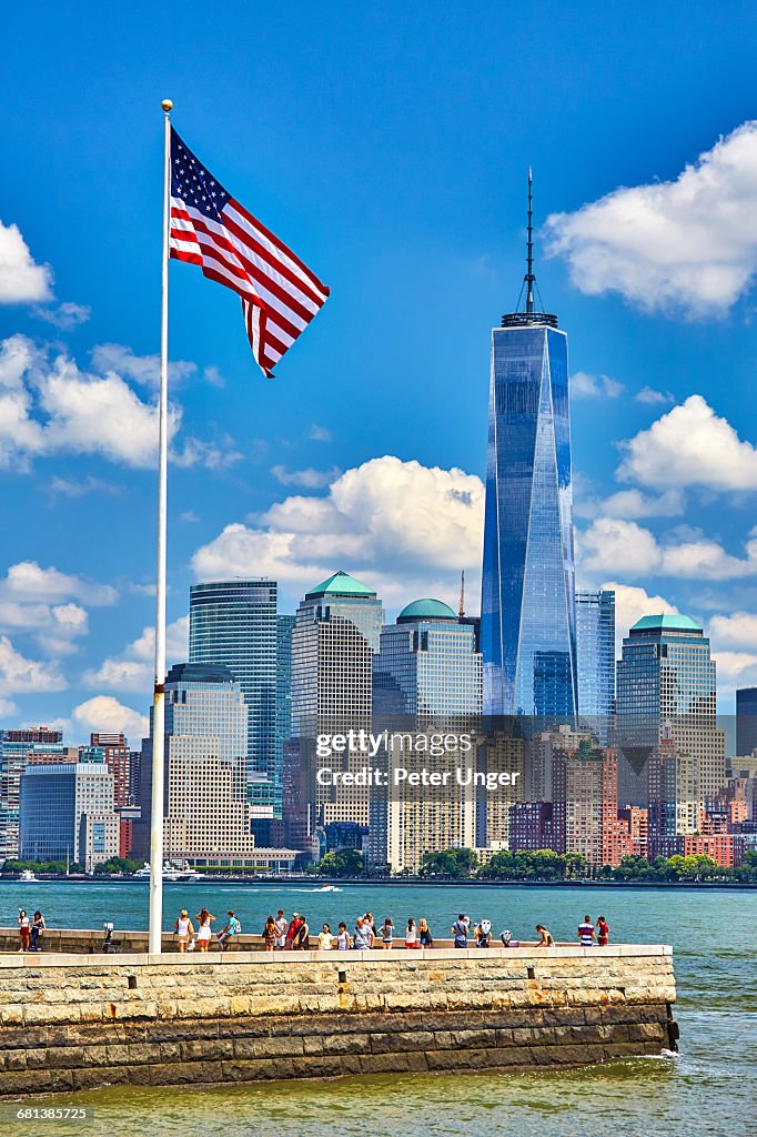 Buildings of New York City and American Flag,USA