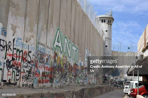 Israeli-built West Bank Wall surrounding Bethlehem with mural art, on March 27, 2017 in Bethlehem, West Bank.