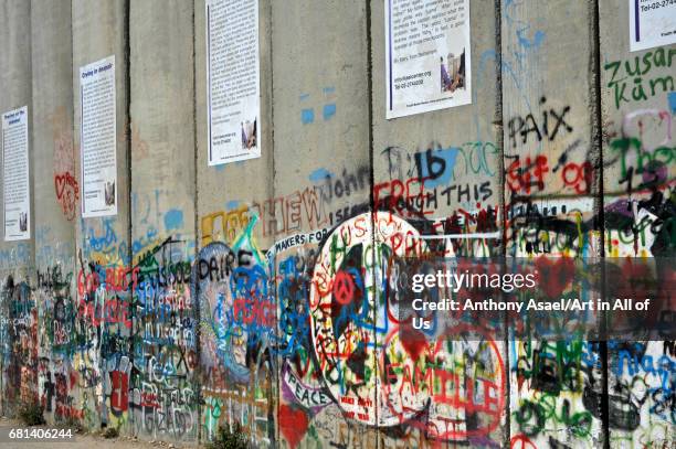 Israeli-built West Bank Wall surrounding Bethlehem with mural art, on March 27, 2017 in Bethlehem, West Bank.