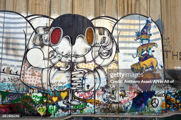 Israeli-built West Bank Wall surrounding Bethlehem with mural art, on March 27, 2017 in Bethlehem, West Bank.