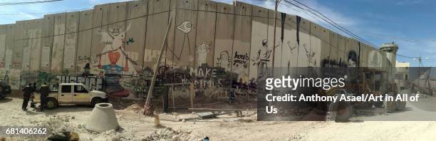 Israeli-built West Bank Wall surrounding Bethlehem with mural art, on March 27, 2017 in Bethlehem, West Bank.