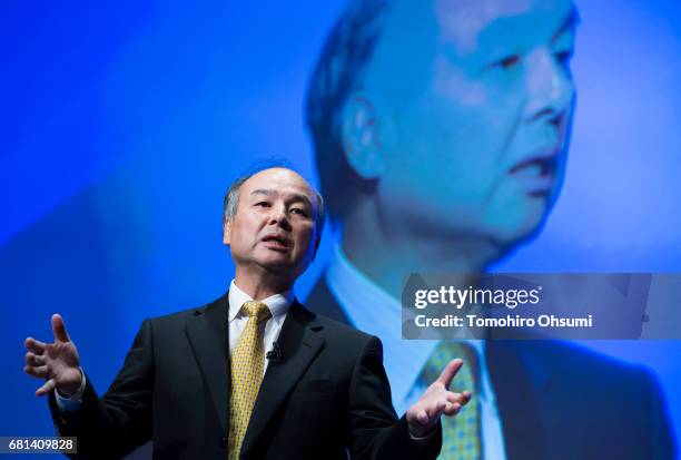 SoftBank Group Corp. Chairman and Chief Executive Officer Masayoshi Son speaks during a press conference on May 10, 2017 in Tokyo, Japan. SoftBank...