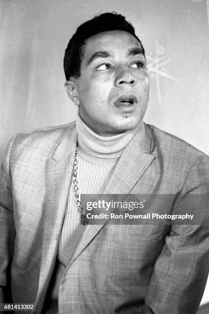 Smokey Robinson in boys locker room before going onstage at Evanston High School in Evanston, Illinois September 1968