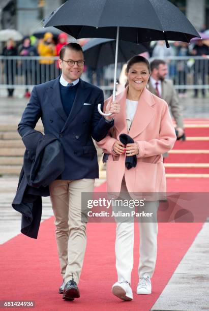 Crown Princess Victoria, and Prince Daniel of Sweden, leave to attend a lunch on the Norwegian Royal Yacht "Norge" as part of the celebrations of the...