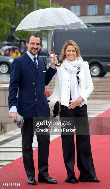 Prince Nikolaos of Greece and Princess Tatiana of Greece leave to attend a lunch on the Norwegian Royal Yacht "Norge" as part of the celebrations of...